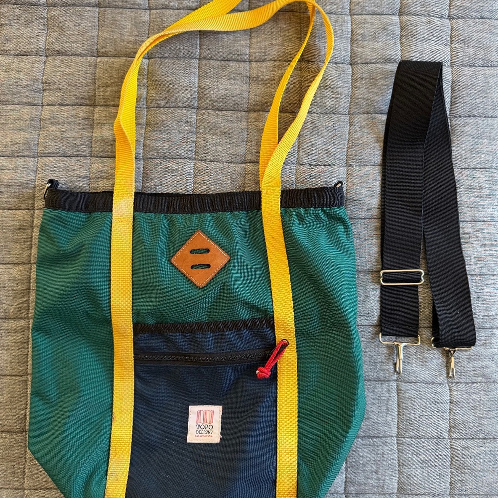 Topo Designs Utility Tote Made in USA Green Navy Yellow Shoulder Tote Bag